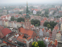 A view from the steeple of St. Mary’s Church offers a bird’s-eye view of the old Gdansk city hall.