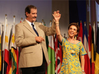 President Fox brought his wife, Marta, up on stage to announce that they would be donating the beautiful dress she was wearing for Wednesday's live auction, which benefits the Worldwide Foundation for Credit Unions.